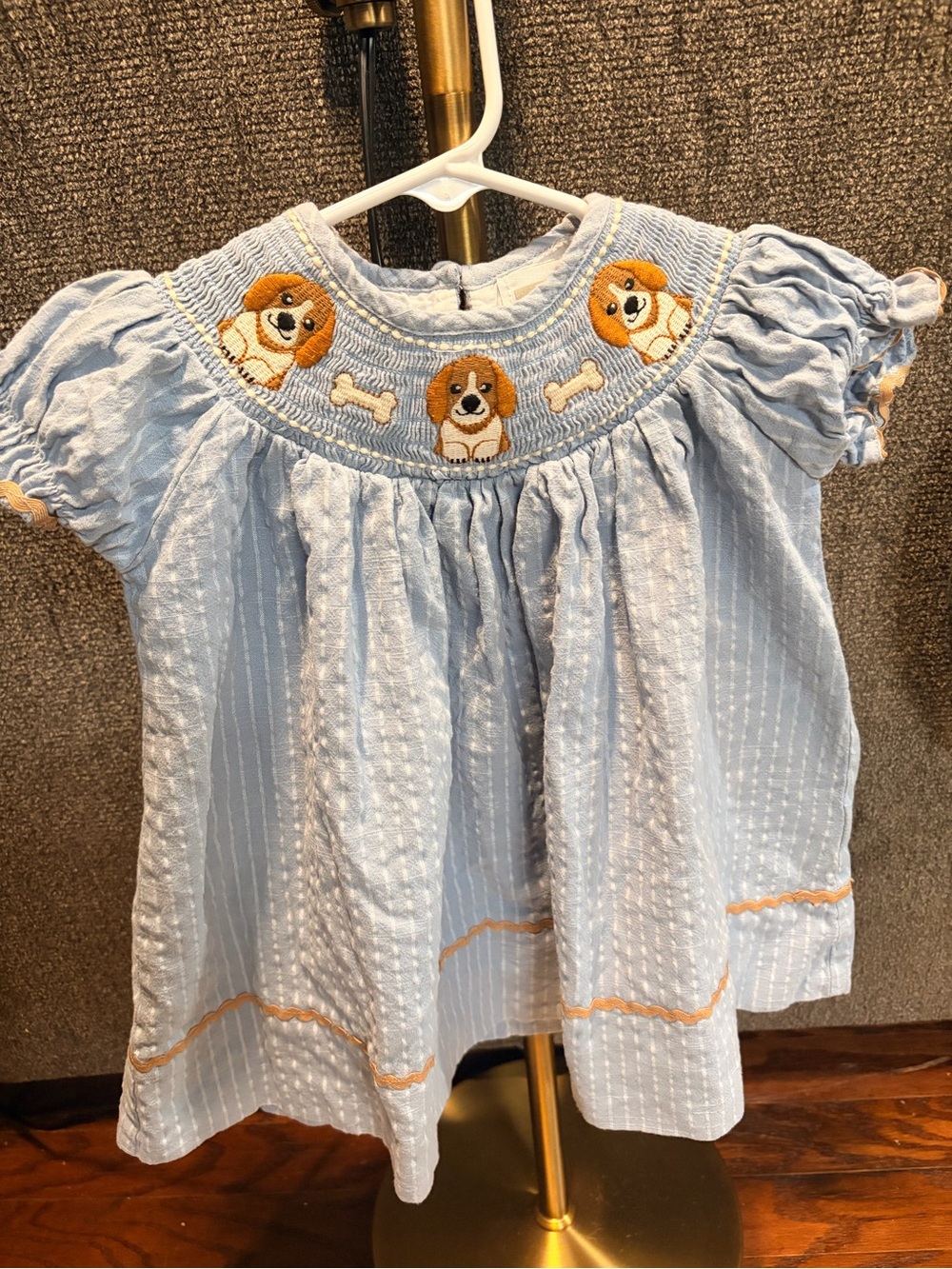 Light Blue Puppy Smocked Casual Dress for Girls
